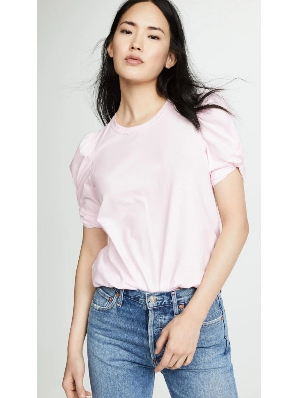 A.L.C. Women's Pink Puff Sleeve T-Shirt Cotton Crewneck Short Sleeve Medium New